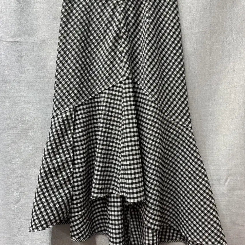 [BUNJANG] System Gingham Check Asymmetrical Long Skirt (Size 26-27) / 시스템 깅엄 체크 언발 롱 스커트 (26~27)