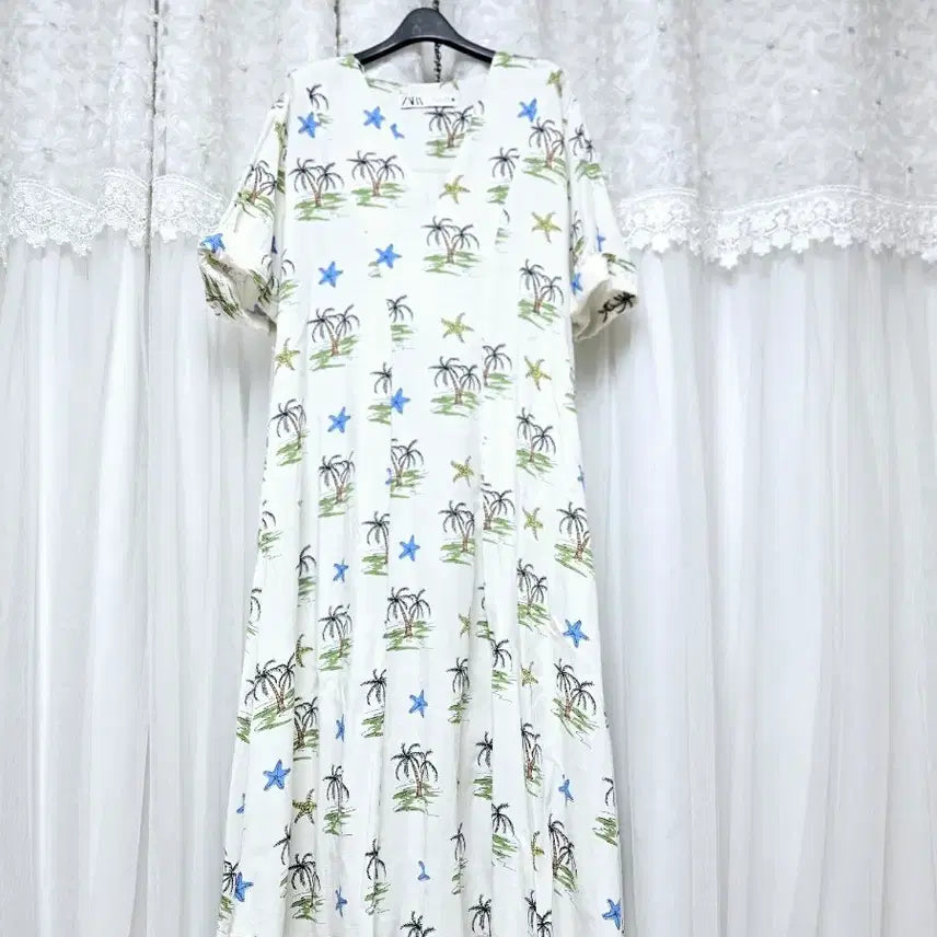 [BUNJANG] ZARA Palm Tree Linen Blend Maxi Dress / 자라 야자수롱 원피스