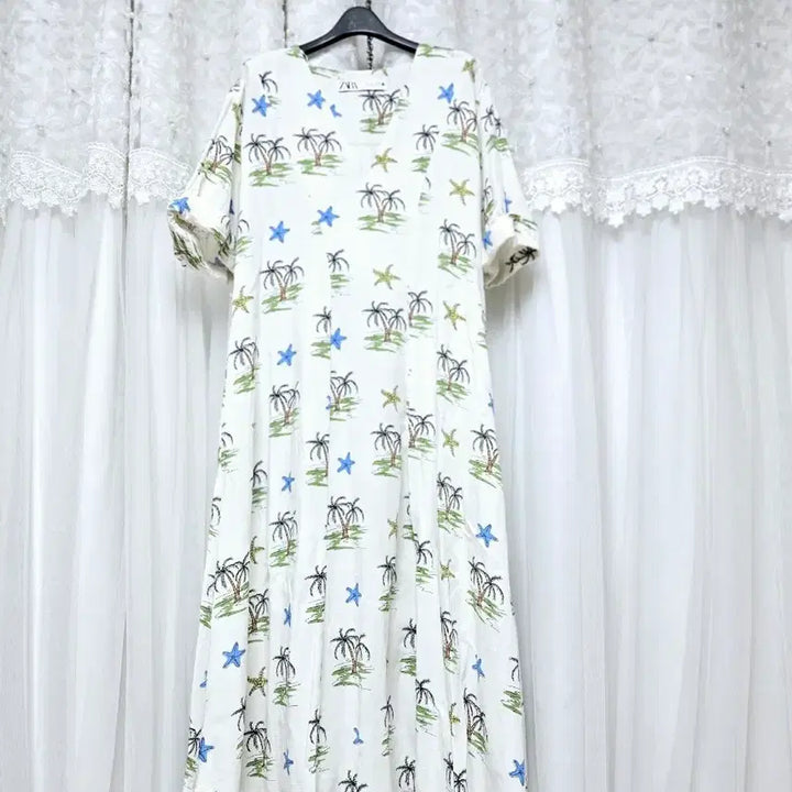 [BUNJANG] ZARA Palm Tree Linen Blend Maxi Dress / 자라 야자수롱 원피스