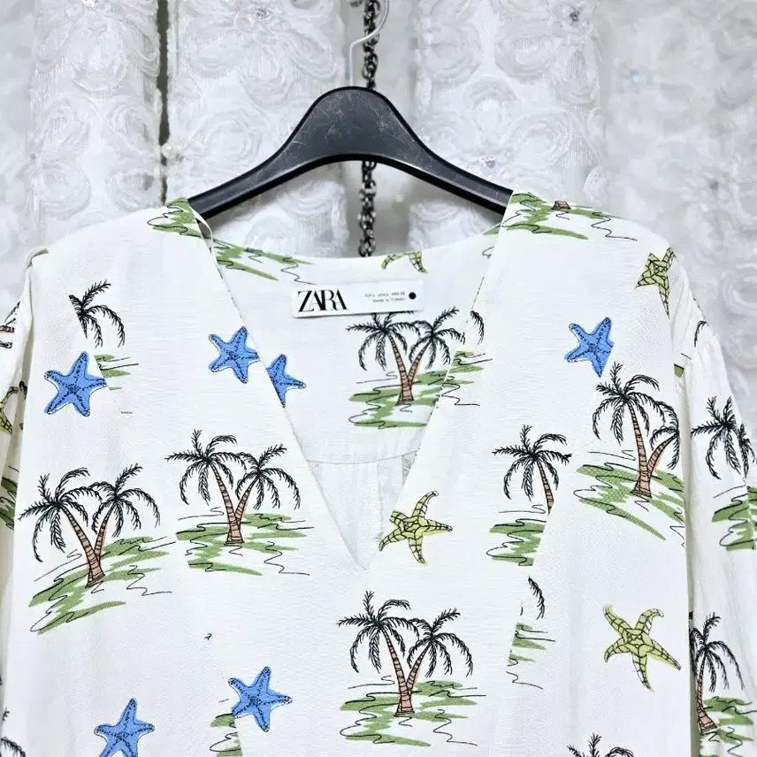 [BUNJANG] ZARA Palm Tree Linen Blend Maxi Dress / 자라 야자수롱 원피스