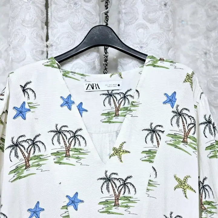 [BUNJANG] ZARA Palm Tree Linen Blend Maxi Dress / 자라 야자수롱 원피스