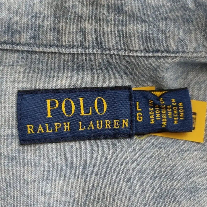 [BUNJANG] Unisex 2024 Polo Denim Long Sleeve Shirt / 남성 여성 공용 2024 폴로 큐알 데님 청 긴팔 남방 셔츠