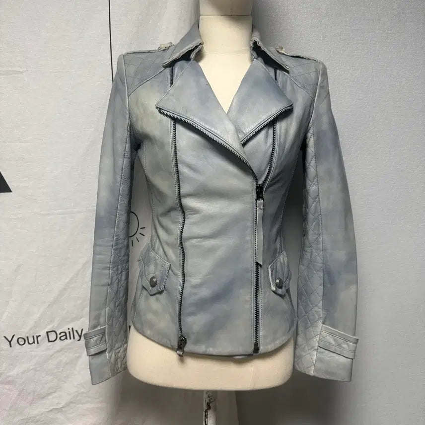 [BUNJANG] Jessi New York Vintage Quilting Washed Denim Lambskin Jacket / 빈티지 제시뉴욕 퀼팅 데님워싱컬러 하늘색 양가죽 자켓 은장자켓