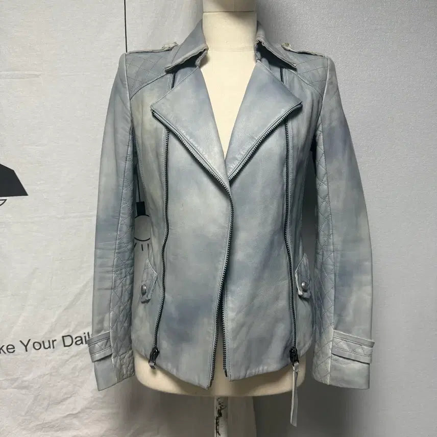 [BUNJANG] Jessi New York Vintage Quilting Washed Denim Lambskin Jacket / 빈티지 제시뉴욕 퀼팅 데님워싱컬러 하늘색 양가죽 자켓 은장자켓