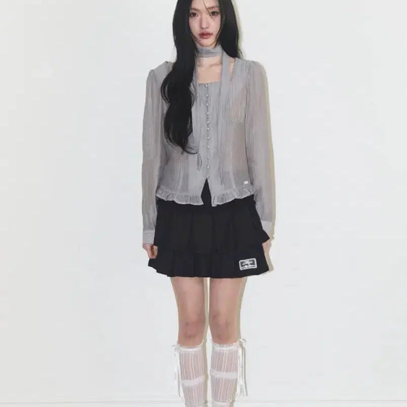[BUNJANG] Illygo Ribbon Tie Square Neck Long Blouse / 일리고 리본 타이 스퀘어넥 롱블라우스