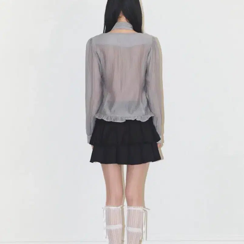 [BUNJANG] Illygo Ribbon Tie Square Neck Long Blouse / 일리고 리본 타이 스퀘어넥 롱블라우스