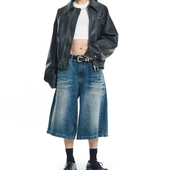 [BUNJANG] Lee Ji No 8-part Denim Bermuda Shorts Deep Blue / [새상품] 이지노이지 8부 데님 버뮤다팬츠 딥블루