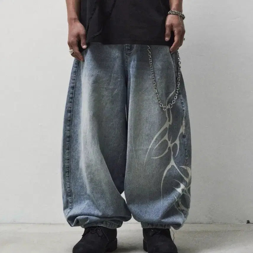 [BUNJANG] DSM T FLAME ARTWORK Wide Denim_BLUE / [디에스엠티] FLAME ARTWORK WIDE DENIM_BLUE