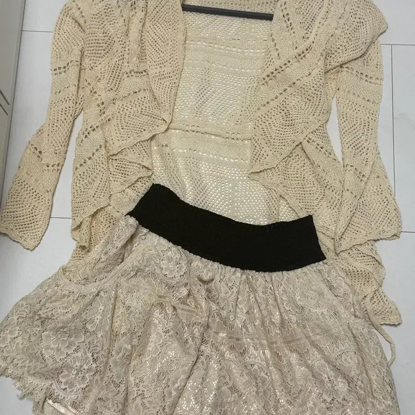 [BUNJANG] Cocomori Vintage Crochet Cardigan and Shorts / 코코모리 일본 빈티지 옷 모리걸 크로셰 가디건 반바지