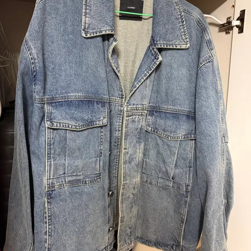 [BUNJANG] Ilcorso Blue Oversized Open Collar Denim Trucker Jacket / 일꼬르소 블루 오버핏 오픈카라 데님 트러커