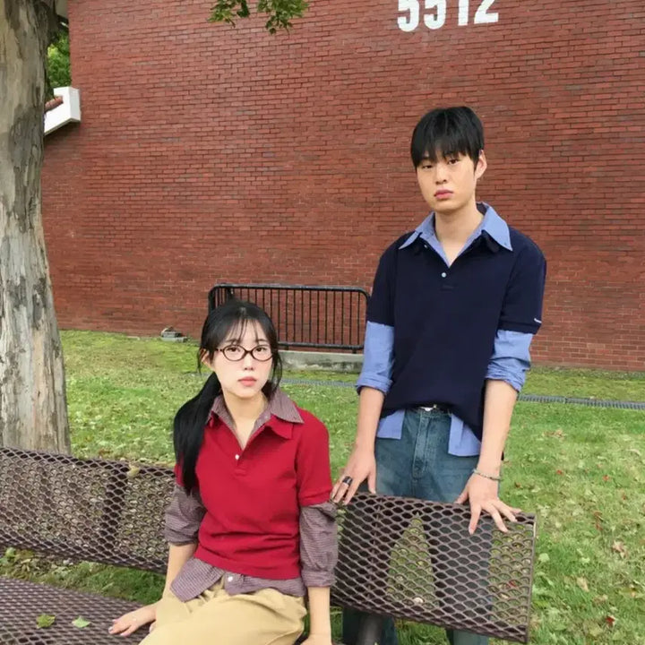 [BUNJANG] Them 80s Layered Polo Shirt Set - Navy / [2] 떼마 80s 레이어드 폴로 셔츠 세트_네이비