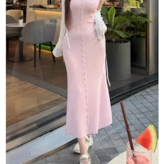 [BUNJANG] KINDAMINI Button Slim Knit Dress / 카인다미 버튼 슬림 니트 원피스