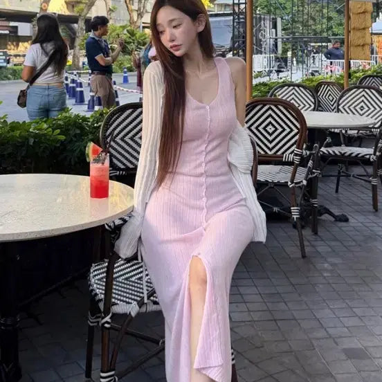 [BUNJANG] KINDAMINI Button Slim Knit Dress / 카인다미 버튼 슬림 니트 원피스