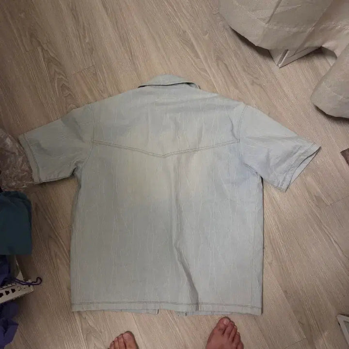 [BUNJANG] Il Corso Washed Light Blue Short Sleeve Shirt Jacket (Size 100) / 일꼬르소 정품 워싱 연청 반팔 남방 자켓 100사이즈