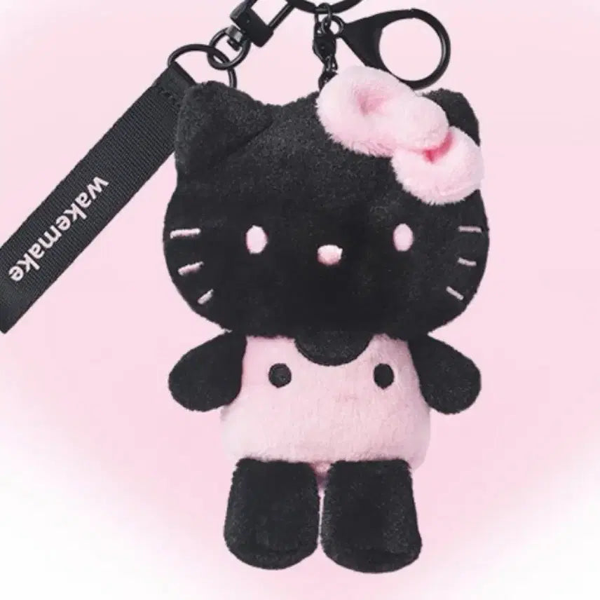 [BUNJANG] WakeMake x Hello Kitty Collaboration Doll Keychain Black &amp; Pink / [미개봉] 웨이크메이크 헬로키티 인형 키링 블랙핑크