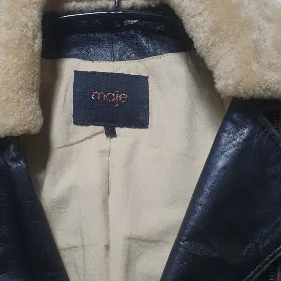 [BUNJANG] Maje Sheepskin Leather Jacket with Detachable Shearling Collar / 마쥬 양털카라 탈착 양가죽 레더 자켓