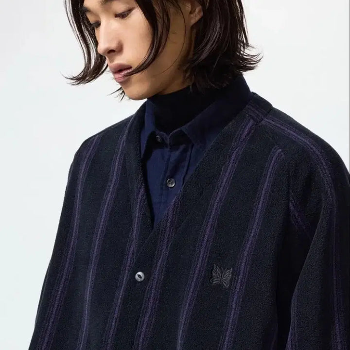 [BUNJANG] Uniqlo Needles Stripe Purple Cardigan / 유니클로 니들스 스트라이프 퍼플 가디건