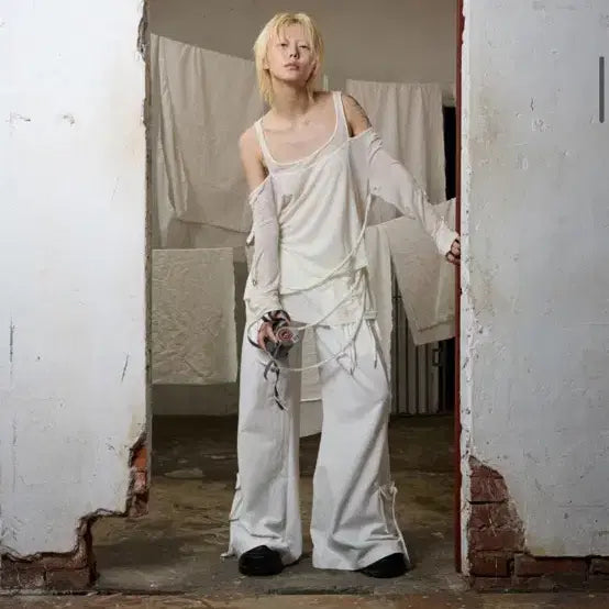 [BUNJANG] Bonie &amp; Kye Double Long Sleeve Shirt White M / 보니앤키예 롱슬리브 화이트 Unbalanced double long sl