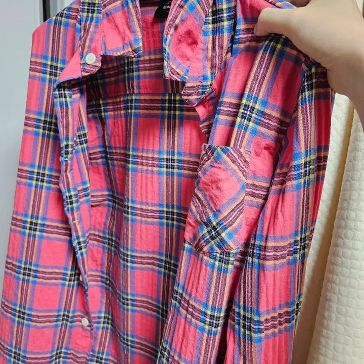 [BUNJANG] FEEL ENUFF Pink Check Pattern Cotton Shirt (Unisex M) / 필이너프 체크 셔츠