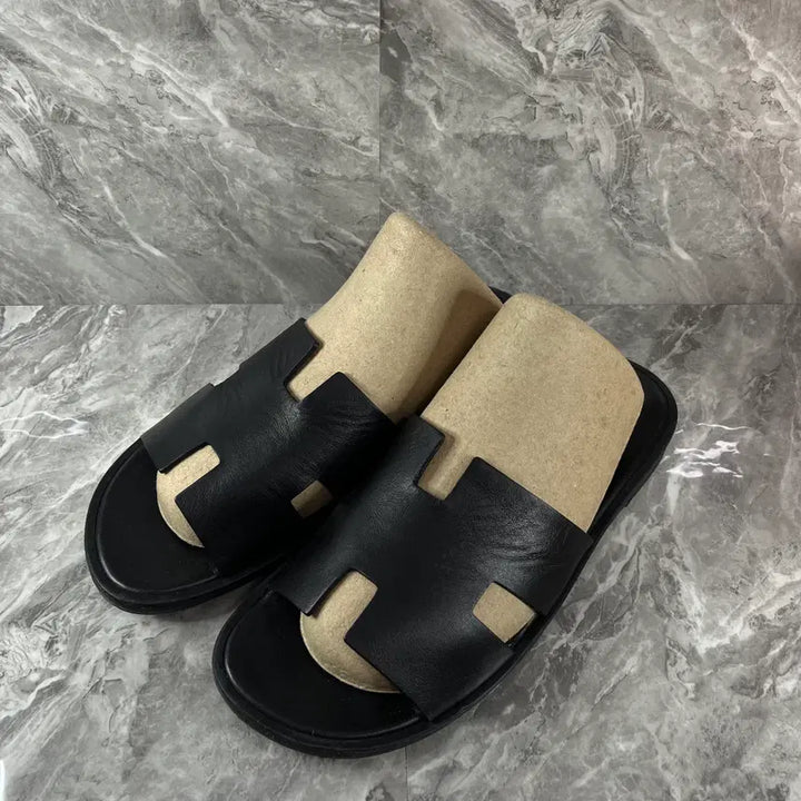 [BUNJANG] Hermes Izmir Black Leather Sandals / [새상품급] 에르메스 이즈미르 블랙