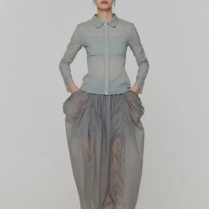 [BUNJANG] AMOMENTO Layered Shirring Skirt / 아모멘토 레이어드 셔링 스커트