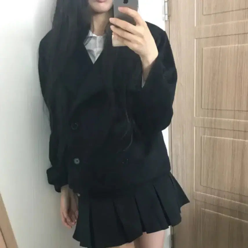 [BUNJANG] Double Button Collar Quilted Short Coat Black / 더블 버튼 카라 올 누빔 숏코트 블랙