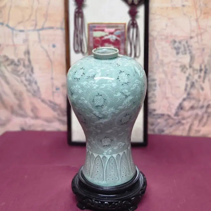 [BUNJANG] Goryeo Celadon Vase with Inlaid Cloud and Crane Motif (Seongjeon Kiln, Im Il-nam) / *상감청자 운학문 매병  성전요(성전:임일남)