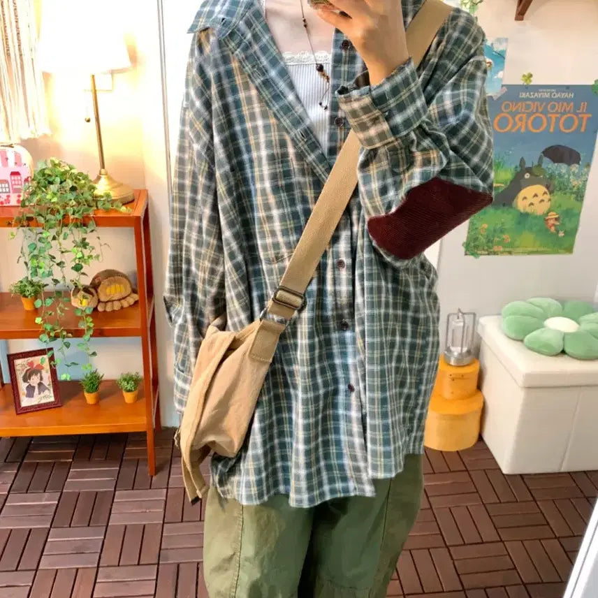[BUNJANG] Magie Elbow Patch Vintage Checkered Shirt / 마지 magie 팔꿈치 패치 빈티지 체크 셔츠