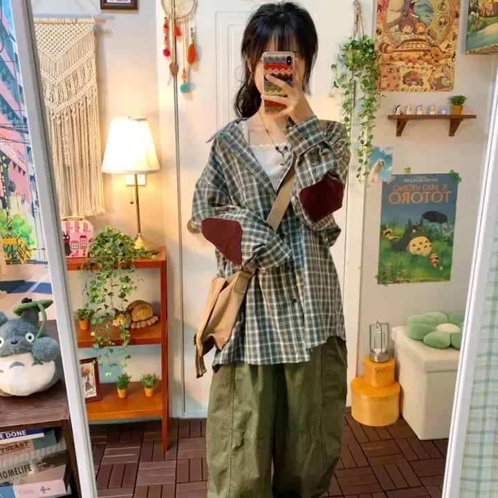 [BUNJANG] Magie Elbow Patch Vintage Checkered Shirt / 마지 magie 팔꿈치 패치 빈티지 체크 셔츠