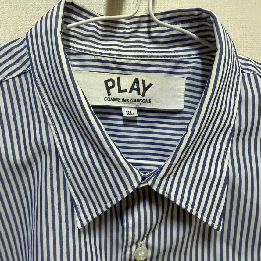 [BUNJANG] Comme des Garcons Play Black Heart Stripe Shirt / 꼼데가르송플레이 플레이 블랙 하트 스트라이프 셔츠 블루 스트라이프