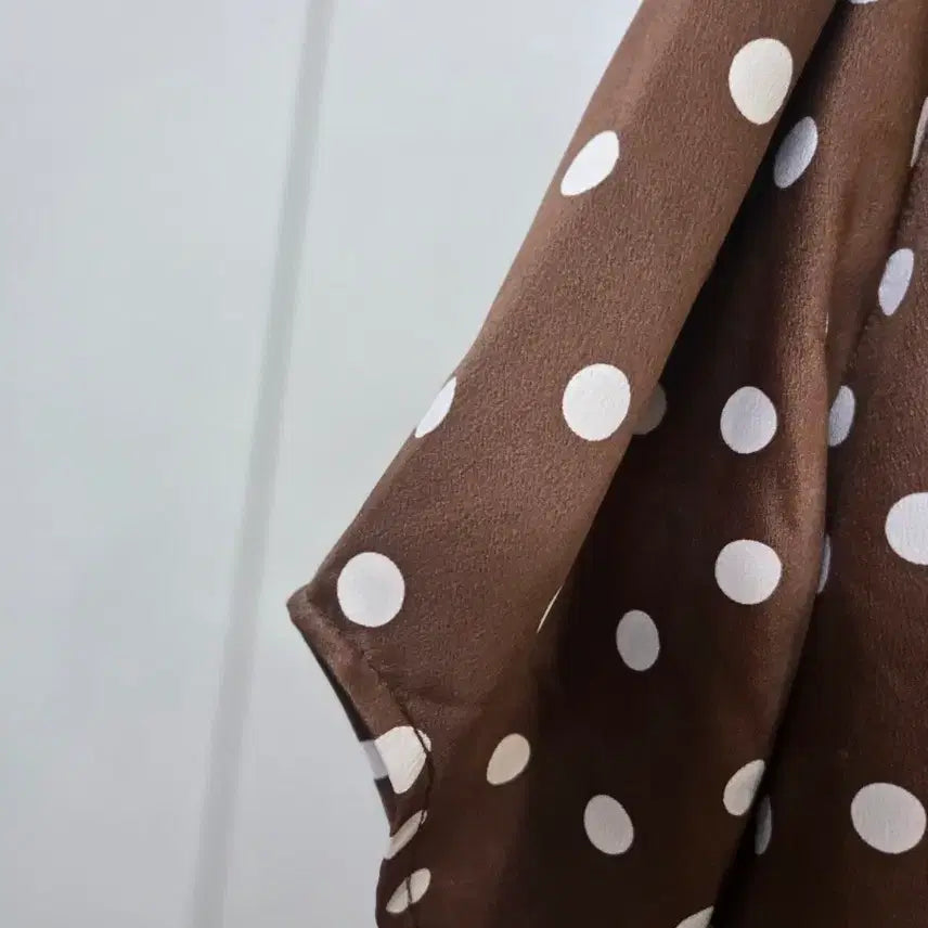 [BUNJANG] Brown Polka Dot Long Dress with Frill Detail / 브라운 물방울 롱 원피스 프릴 포인트