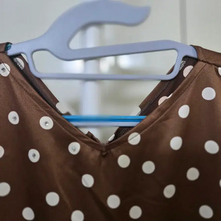 [BUNJANG] Brown Polka Dot Long Dress with Frill Detail / 브라운 물방울 롱 원피스 프릴 포인트