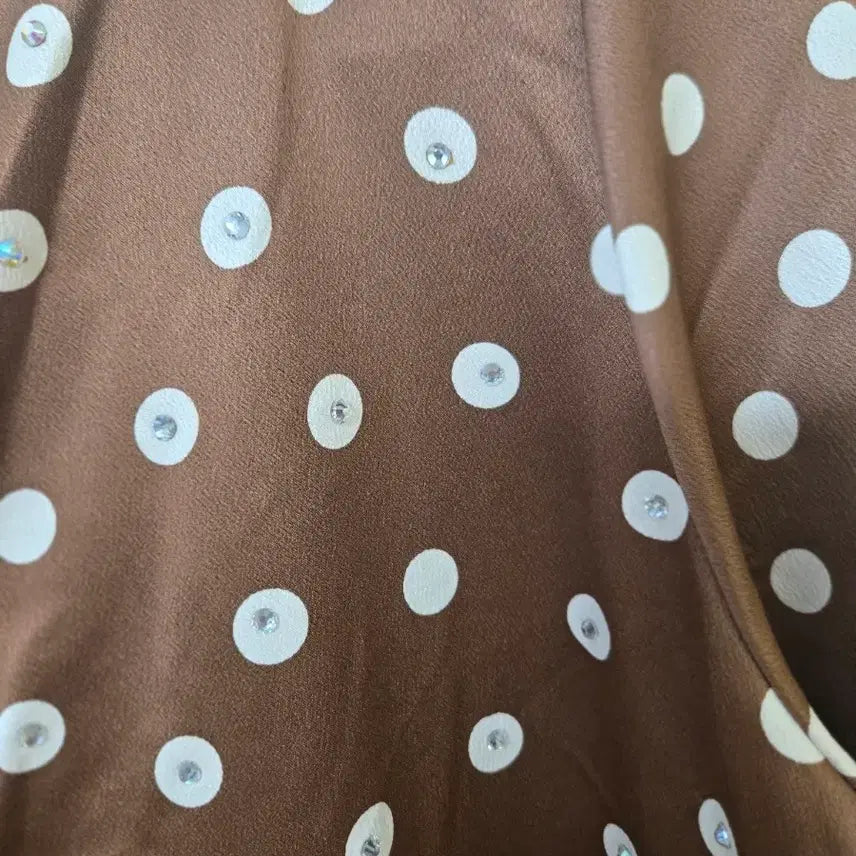 [BUNJANG] Brown Polka Dot Long Dress with Frill Detail / 브라운 물방울 롱 원피스 프릴 포인트