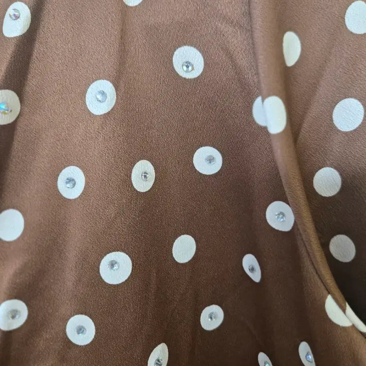 [BUNJANG] Brown Polka Dot Long Dress with Frill Detail / 브라운 물방울 롱 원피스 프릴 포인트