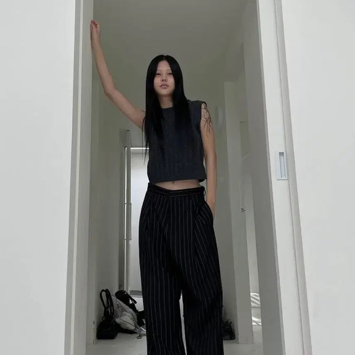 [BUNJANG] Satomi Radio Stripe Wide Slacks / 사토미라디오 스트라이프 와이드 슬랙스
