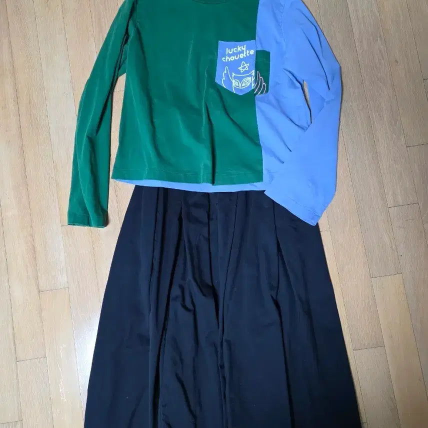 [BUNJANG] Lucky Chouette Color Block Long Sleeve Top 36 / 럭키슈에뜨 배색 긴팔티 36
