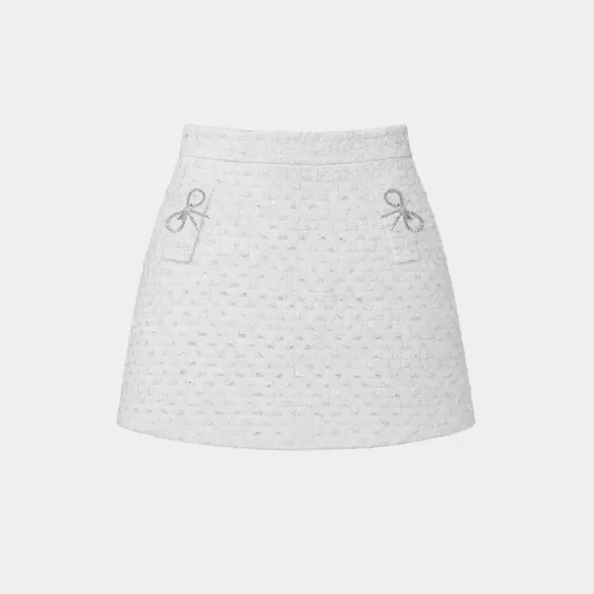 [BUNJANG] Miel White Tweed Ribbon Mini Skirt / 미엘르 화이트 트위드 리본 미니스커트 수입의류
