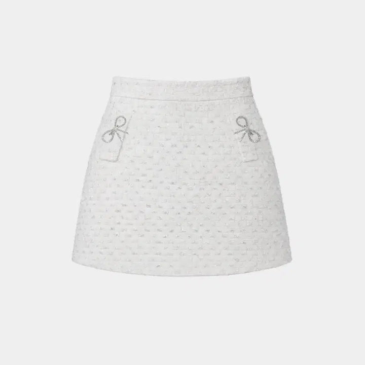 [BUNJANG] Miel White Tweed Ribbon Mini Skirt / 미엘르 화이트 트위드 리본 미니스커트 수입의류