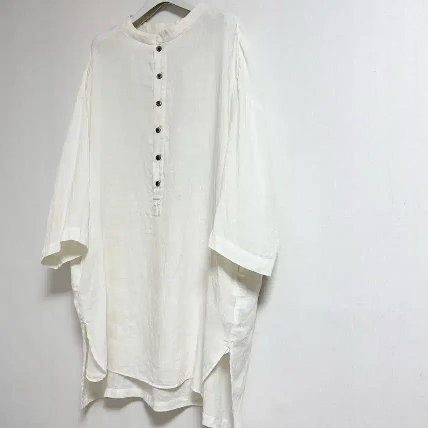 [BUNJANG] Prit Linen Henley Neck Shirt White / 린넨 헨리넥 셔츠 화이트