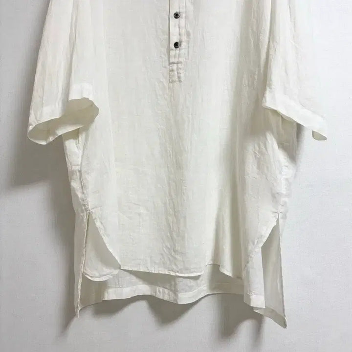 [BUNJANG] Prit Linen Henley Neck Shirt White / 린넨 헨리넥 셔츠 화이트