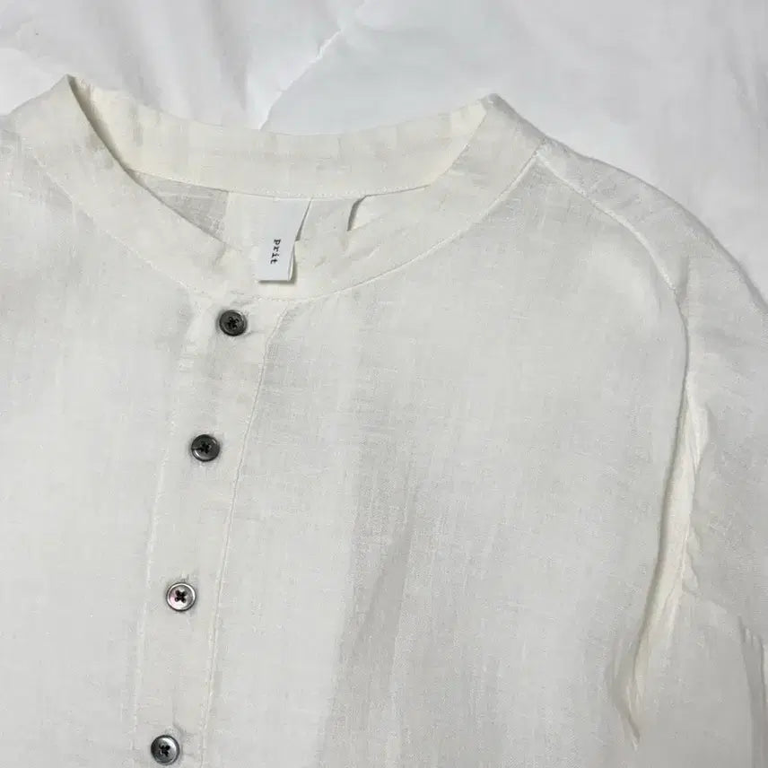 [BUNJANG] Prit Linen Henley Neck Shirt White / 린넨 헨리넥 셔츠 화이트