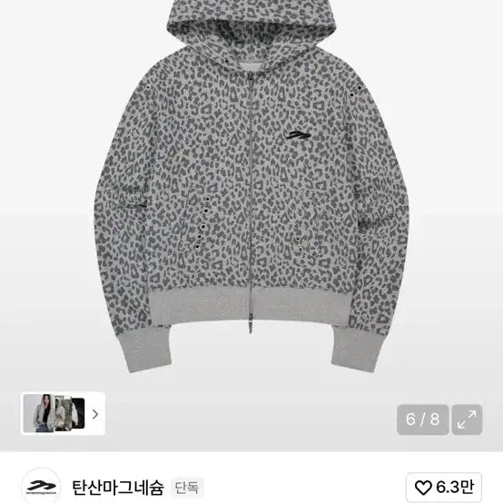 [BUNJANG] Juyeong X TANSAN Leopard Gray Hoodie / 탄산마그네슘 주영X탄산 후드집업 (레오파드 그레이)