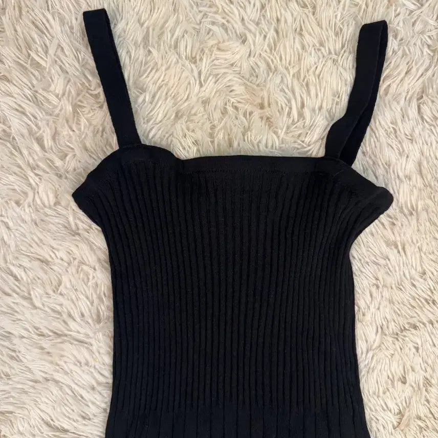[BUNJANG] Black Long Knit Dress with Sheer Layered Hem / 블랙 롱 니트 원피스 시스루 레이어드 그라데이션