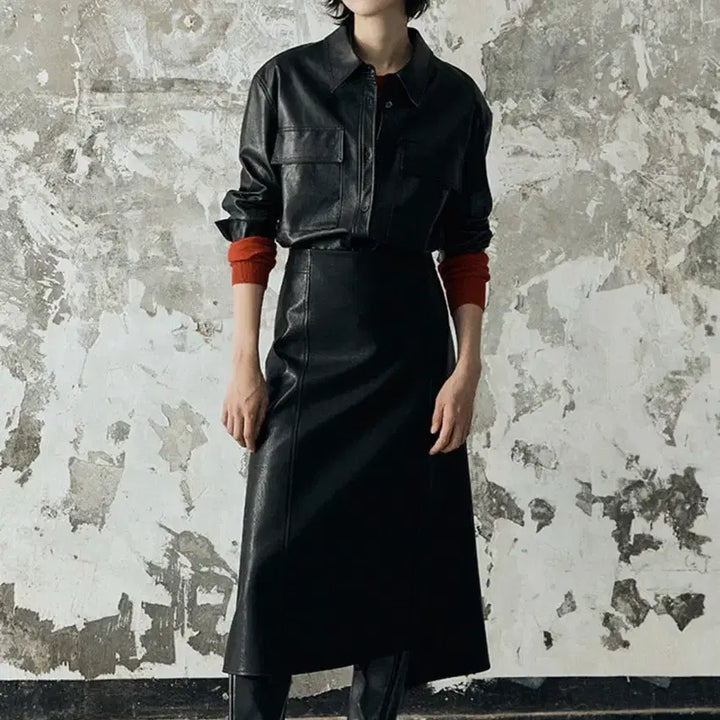 [BUNJANG] MIXXO Faux Leather Shirt - Size S / MIXXO 페이크 레더 셔츠 s