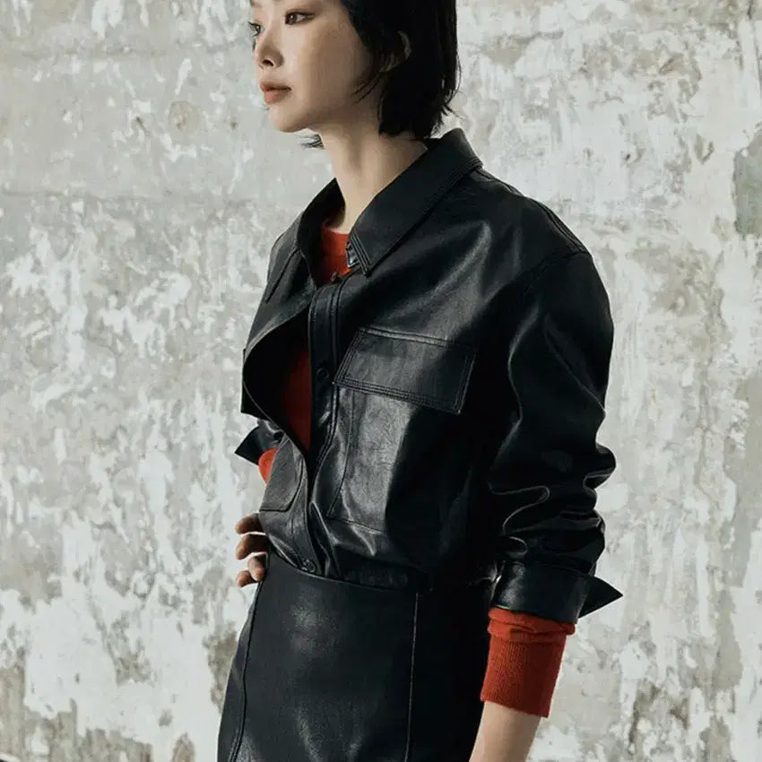[BUNJANG] MIXXO Faux Leather Shirt - Size S / MIXXO 페이크 레더 셔츠 s