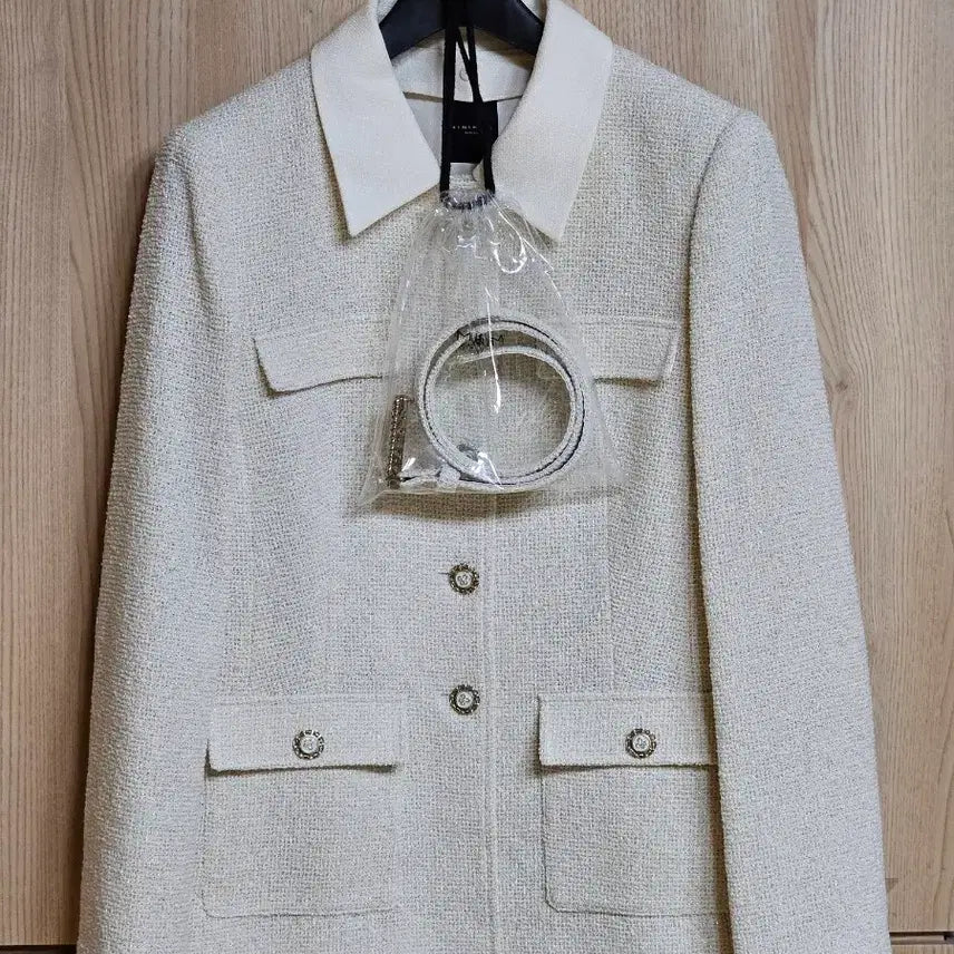 [BUNJANG] Minimum Color-Block Collar Tweed Jacket Cream Size 66 / 미니멈 배색카라넥 트위드 자켓 크림 색상 66 사이즈