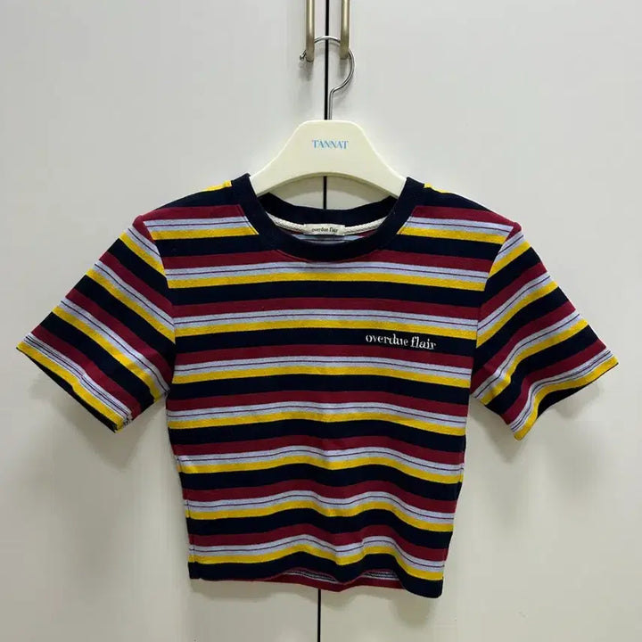 [BUNJANG] Overdue Flare Stripe Crop T-shirt / 오버듀플레어 스트라이프 크롭 반팔티