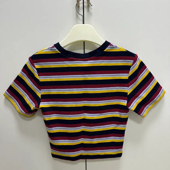 [BUNJANG] Overdue Flare Stripe Crop T-shirt / 오버듀플레어 스트라이프 크롭 반팔티