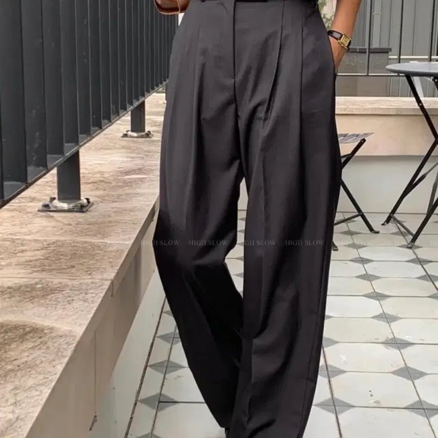 [BUNJANG] Wide Pleated Slacks Charcoal S / 새상품>>> 와이드 플리츠 슬랙스