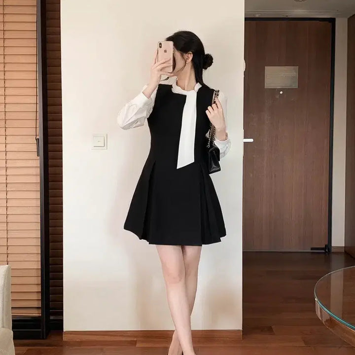 [BUNJANG] FromDayOne Valentti Pleated Black Mini Dress / 프롬데이원 발렌티 하객원피스 기장추가S 블랙원피스 플리츠